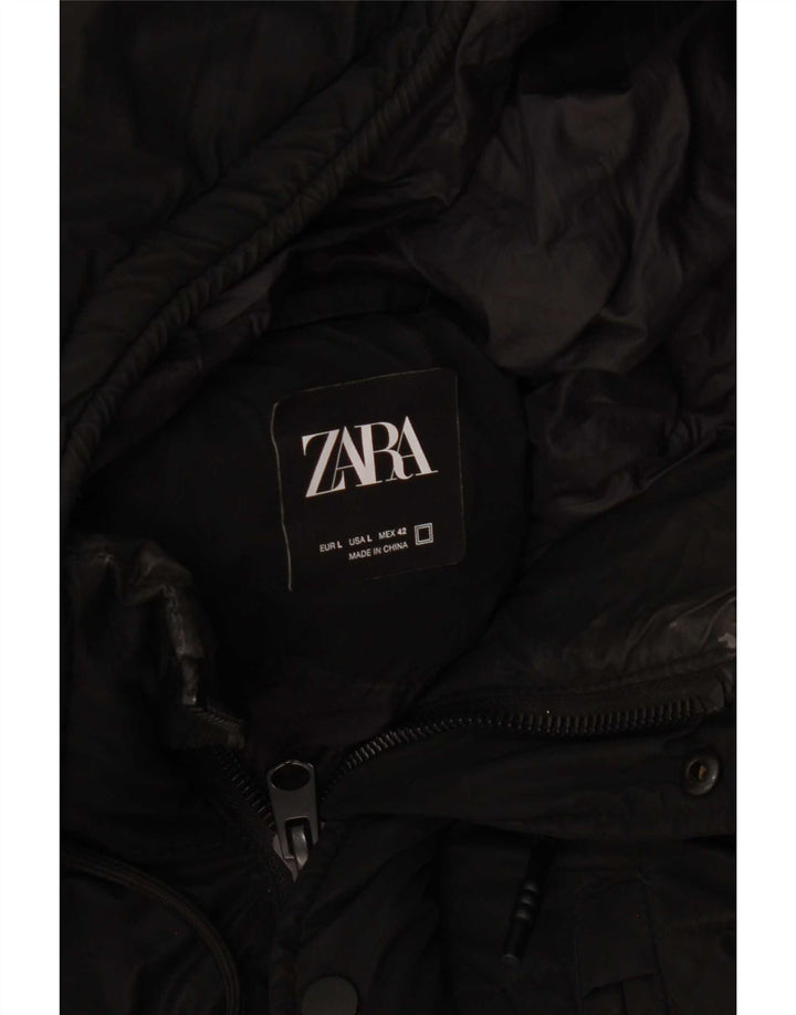 Zara Mens Hooded Padded Coat UK 40 Large Black