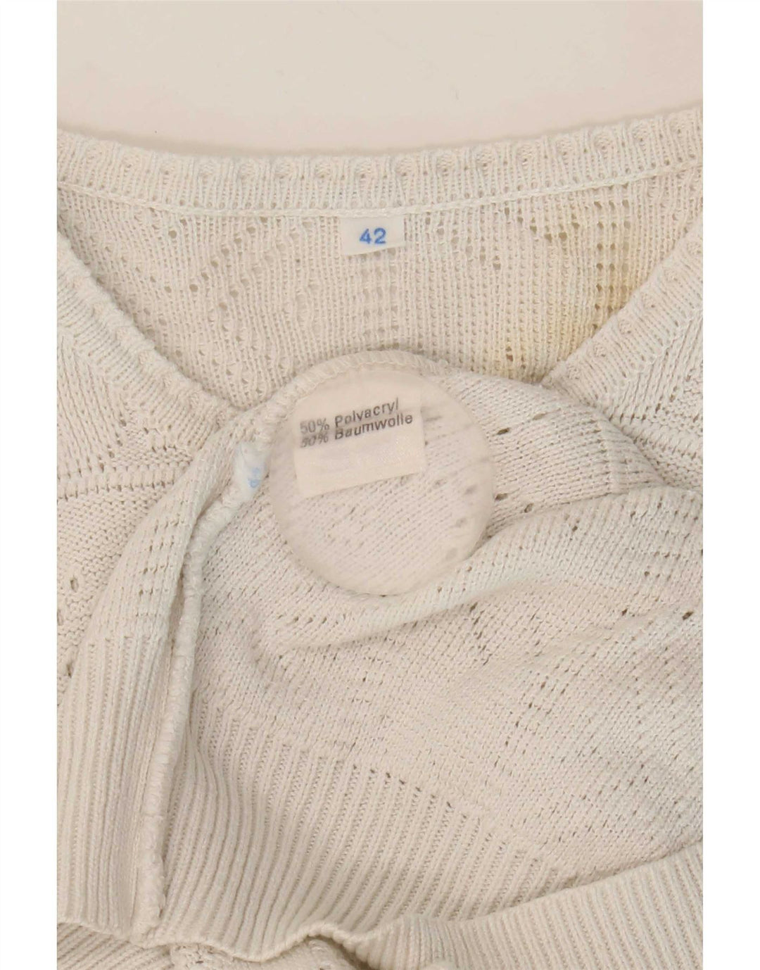 Vintage Womens Button Neck Jumper Sweater IT 42 Medium White Acrylic