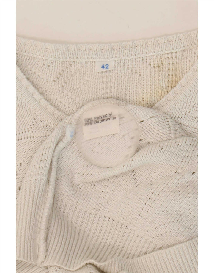 Vintage Womens Button Neck Jumper Sweater IT 42 Medium White Acrylic