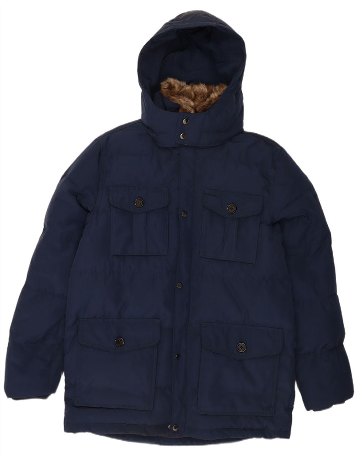 Tommy Hilfiger Mens Hooded Padded Jacket UK 44 2XL Navy Blue Polyester