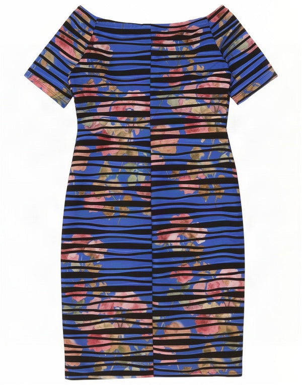 Gina Bacconi Womens Bodycon Dress UK 14 Medium Blue Floral Polyester