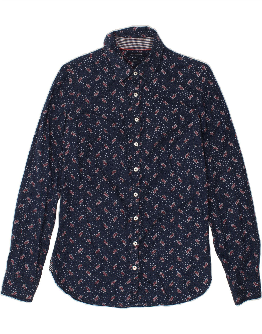 TOMMY HILFIGER Womens Fitted Shirt US 6 Medium Navy Blue Paisley Cotton Vintage Tommy Hilfiger and Second-Hand Tommy Hilfiger from Messina Hembry 