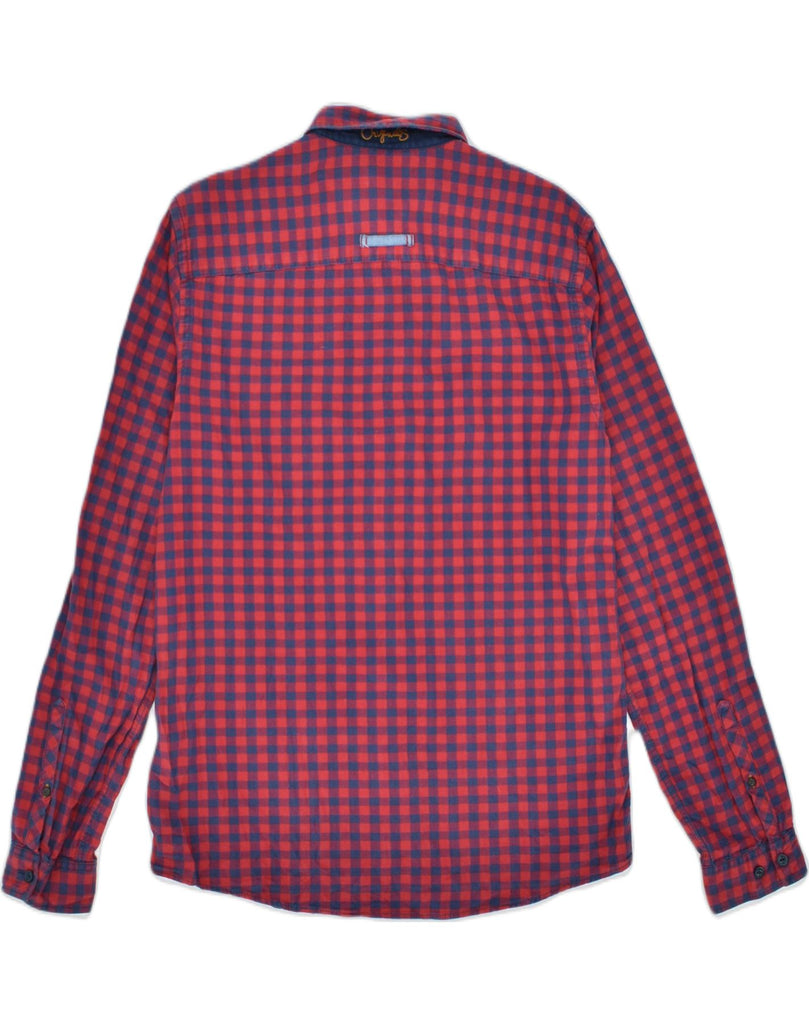 JACK & JONES Mens Flannel Shirt Medium Maroon Gingham Cotton | Vintage | Thrift | Second-Hand | Used Clothing | Messina Hembry 