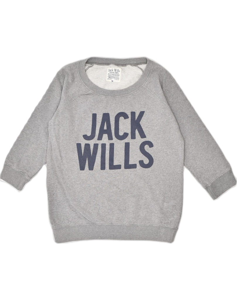 JACK WILLS Womens Oversized Graphic Sweatshirt Jumper UK 12 Medium Grey | Vintage | Thrift | Second-Hand | Used Clothing | Messina Hembry 