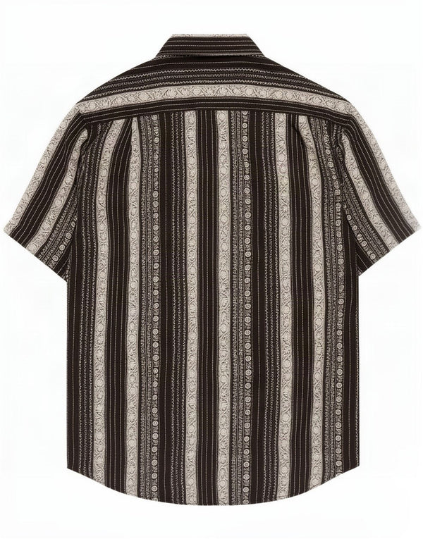 Vintage Mens Short Sleeve Shirt Large Black Striped