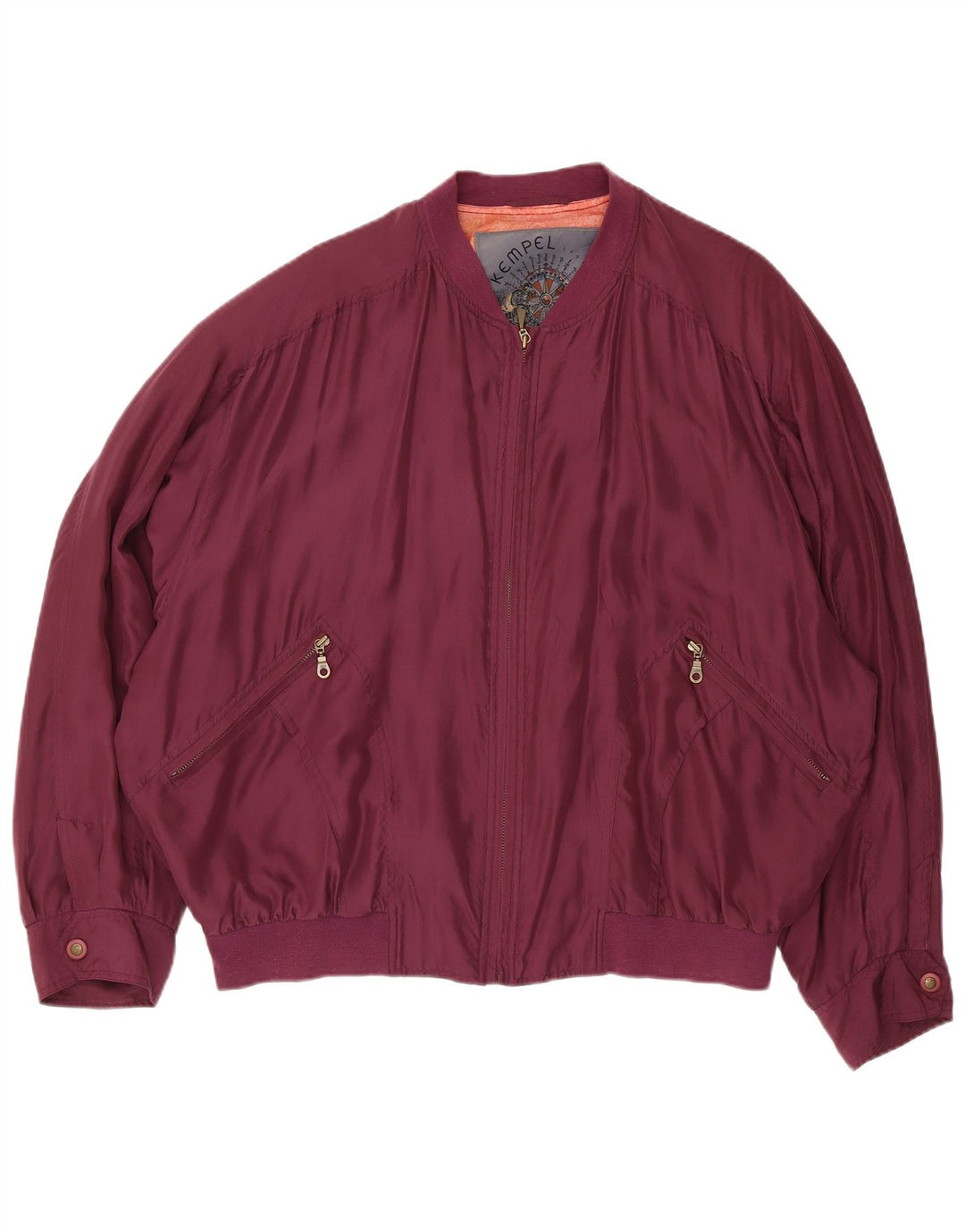 Kempel Mens Bomber Jacket UK 42 XL Burgundy Silk