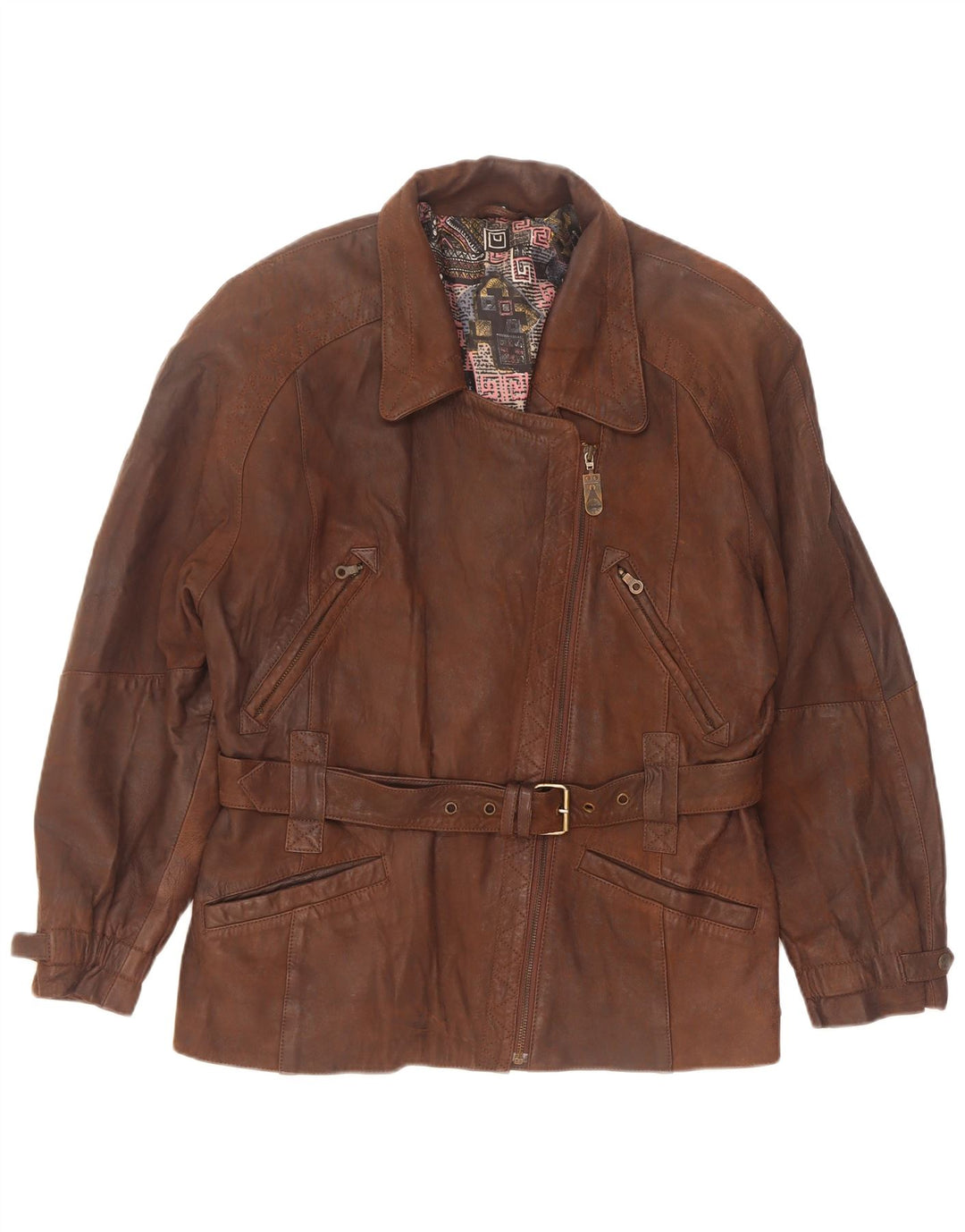 Vintage Womens Leather Biker Jacket IT 42 Medium Brown