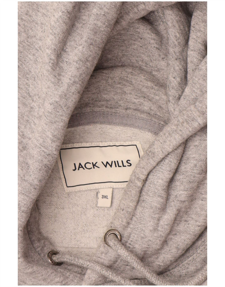 JACK WILLS Mens Graphic Hoodie Jumper 3XL Grey Flecked Cotton