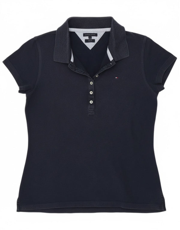 Tommy Hilfiger Womens Slim Fit Polo Shirt UK 14 Large Navy Blue Cotton