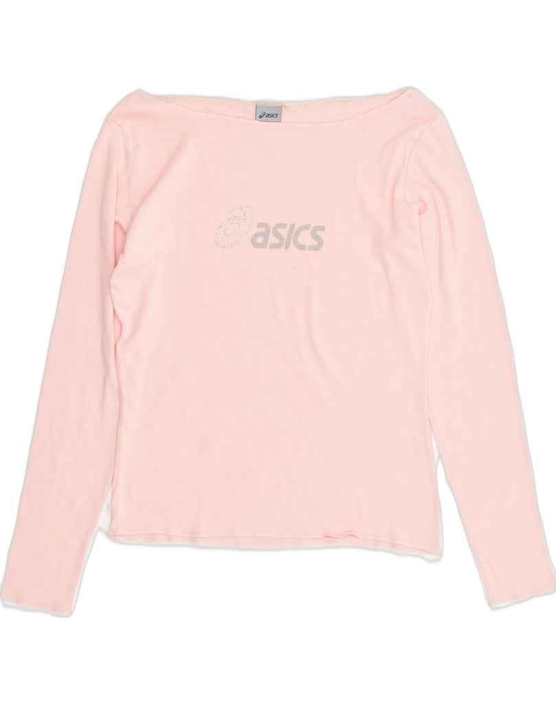 ASICS Womens Graphic Top Long Sleeve UK 12 Medium Pink Cotton | Vintage Asics | Thrift | Second-Hand Asics | Used Clothing | Messina Hembry 