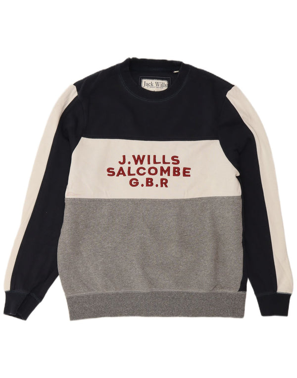 Jack Wills Mens Salcombe Sweatshirt Jumper Large Navy Blue Colourblock
