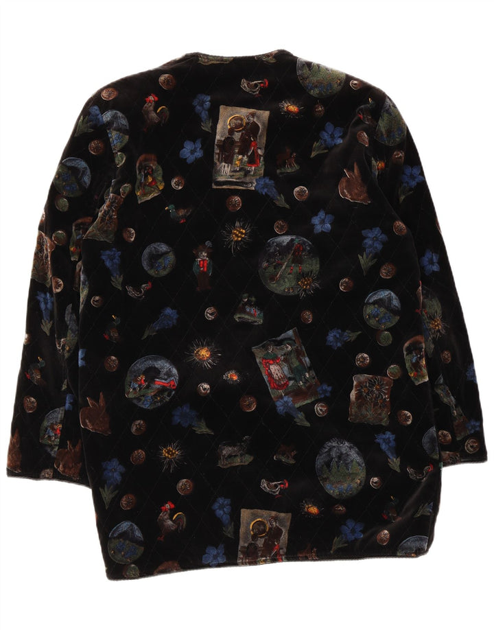 Vintage Womens Graphic Velvet Overcoat UK 12 Medium Black Floral