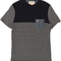 PENGUIN Mens T-Shirt Top Medium Navy Blue Pinstripe Cotton Vintage Penguin and Second-Hand Penguin from Messina Hembry 