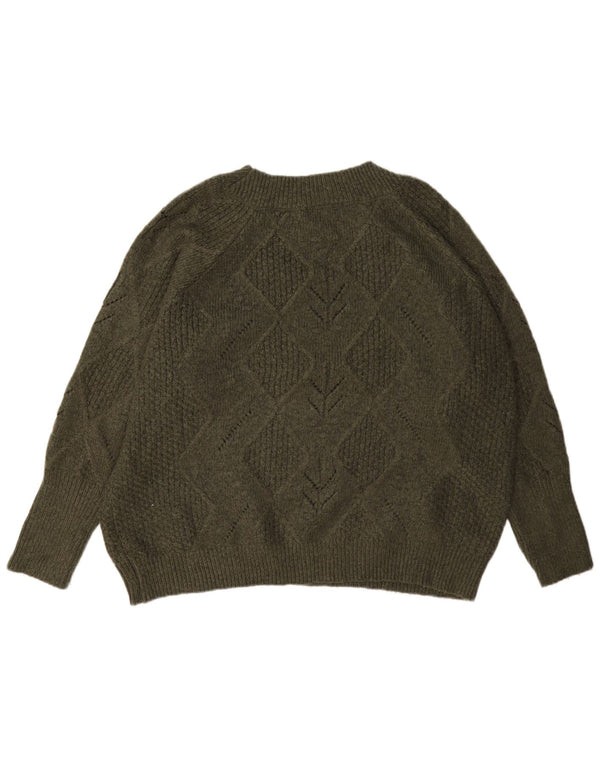 Marks & Spencer Womens Oversized Crew Neck Jumper Sweater UK 18 XL Green