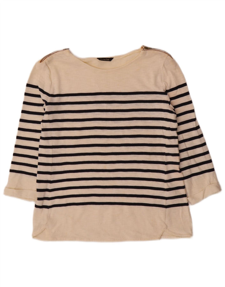Massimo Dutti Womens Top 3/4 Sleeve UK 12 Medium Off White Striped Cotton