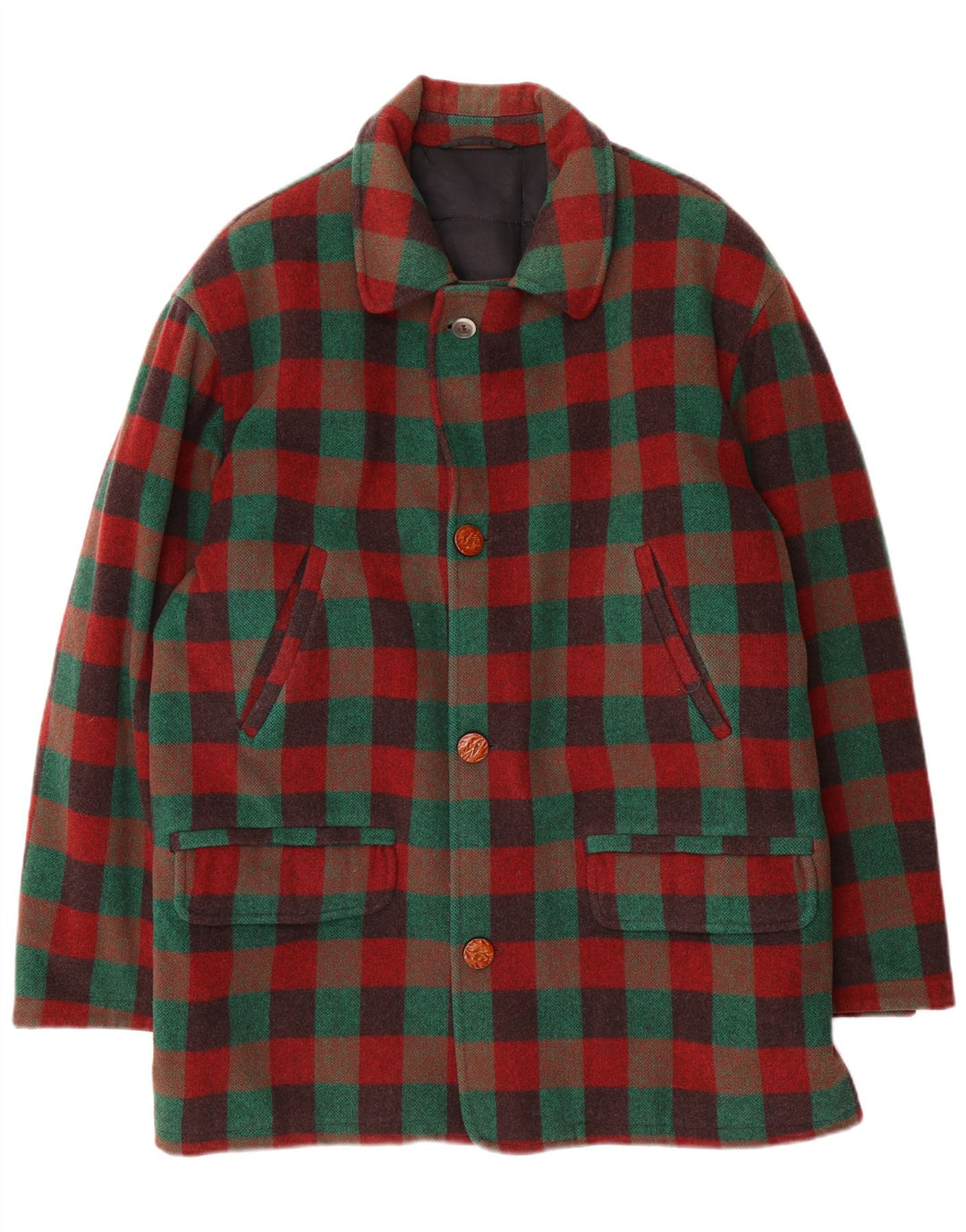 Vintage Mens Overcoat IT 48 Medium Multicoloured Check Wool