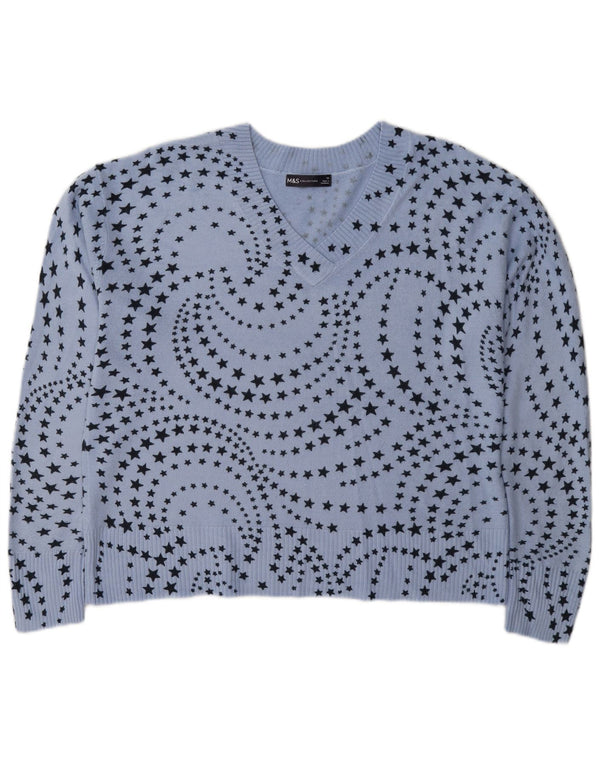 Marks & Spencer Womens V-Neck Jumper Sweater UK 16 Large Blue