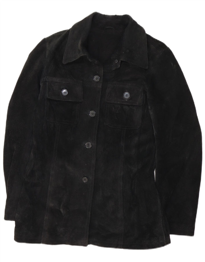 VINTAGE Womens Suede Jacket UK 12 Medium Black