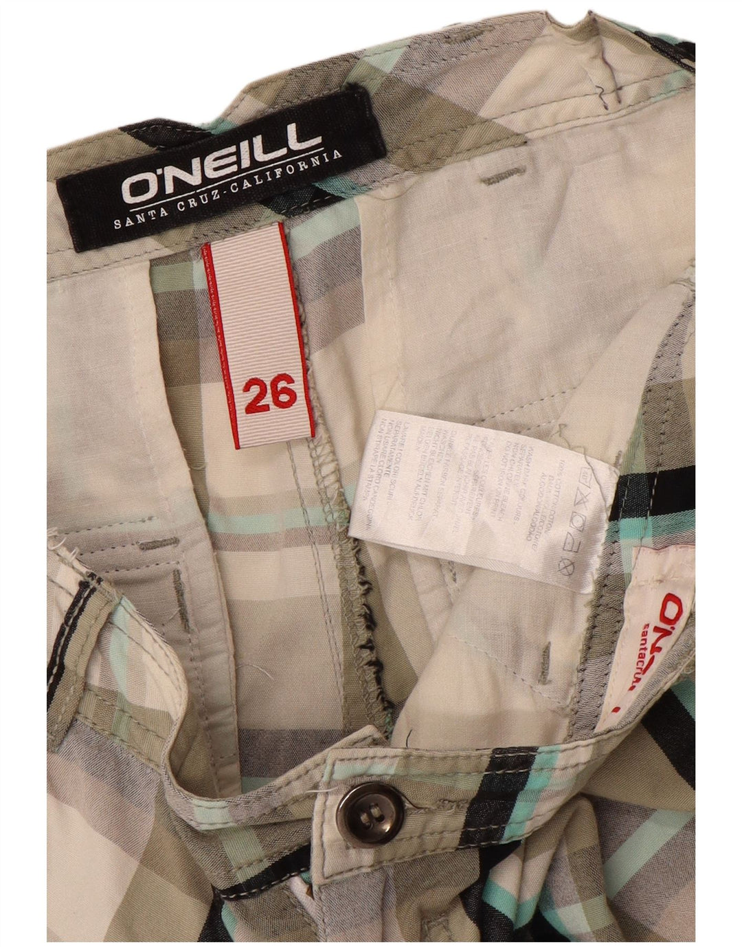 O'NEILL Womens Chino Shorts W26 Small Grey Check Cotton