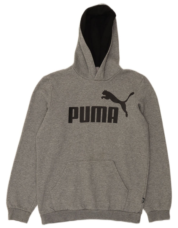 Puma Boys Graphic Hoodie Jumper 13-14 Years Grey Flecked Cotton