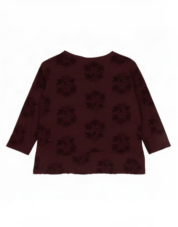 White Stuff Womens Crop Top 3/4 Sleeve UK 14 Medium Burgundy Floral Viscose