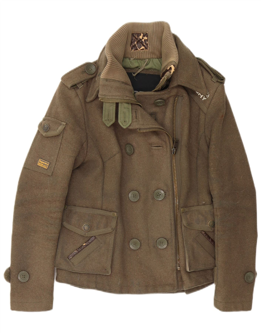 Superdry Womens Military Jacket UK 10 Small Khaki Wool