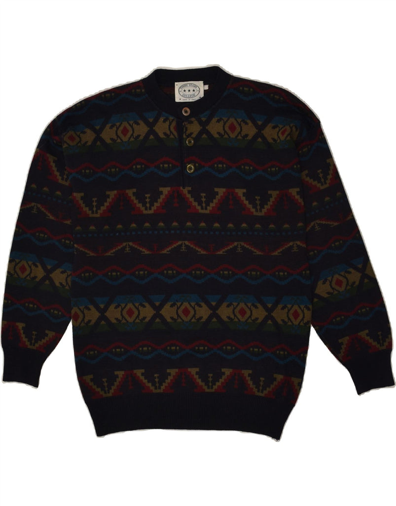 VINTAGE Mens Crew Neck Jumper Sweater Medium Navy Blue Fair Isle | Vintage Vintage | Thrift | Second-Hand Vintage | Used Clothing | Messina Hembry 