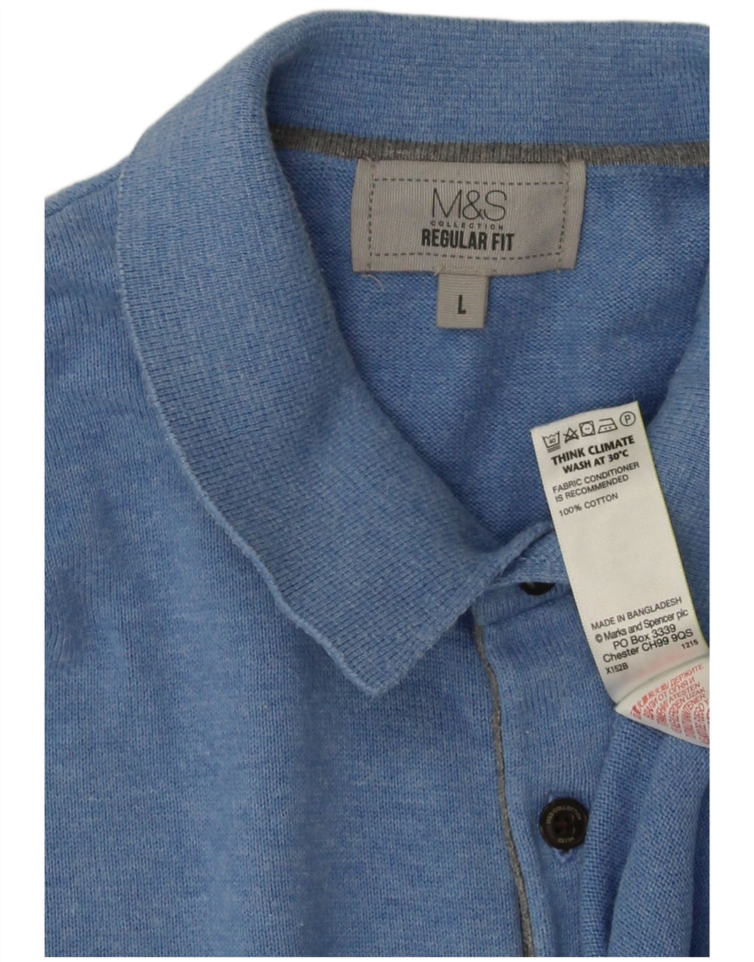 Marks & Spencer Mens Short Sleeve Polo Neck Jumper Sweater Large Blue
