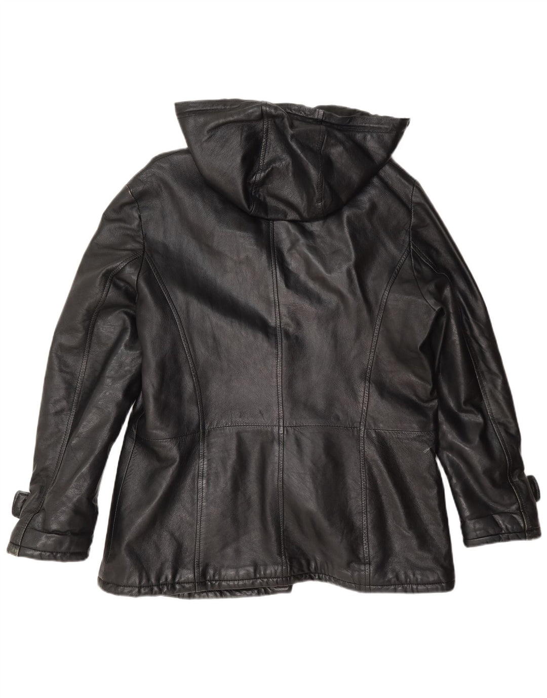 Pellitalia Womens Hooded Leather Jacket UK 18 XL Black