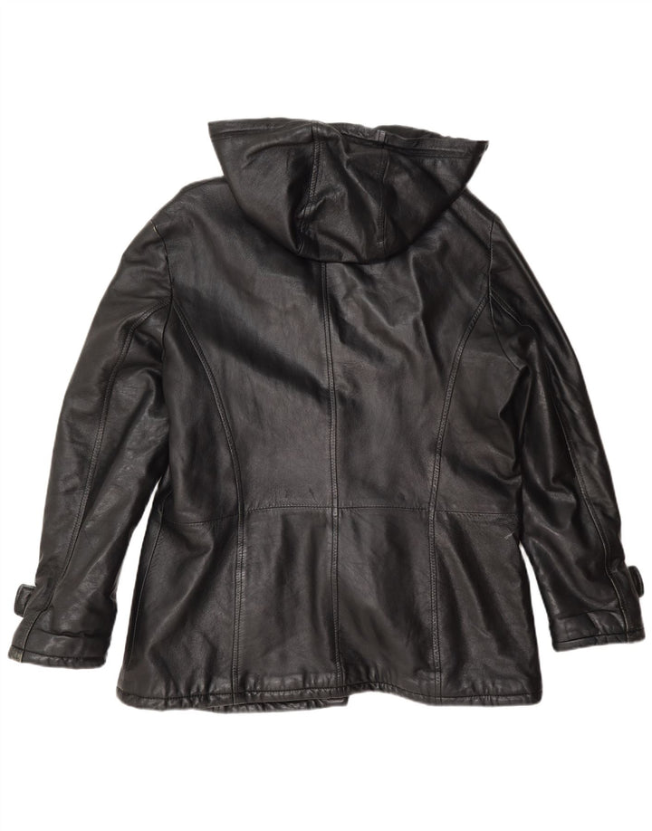 Pellitalia Womens Hooded Leather Jacket UK 18 XL Black
