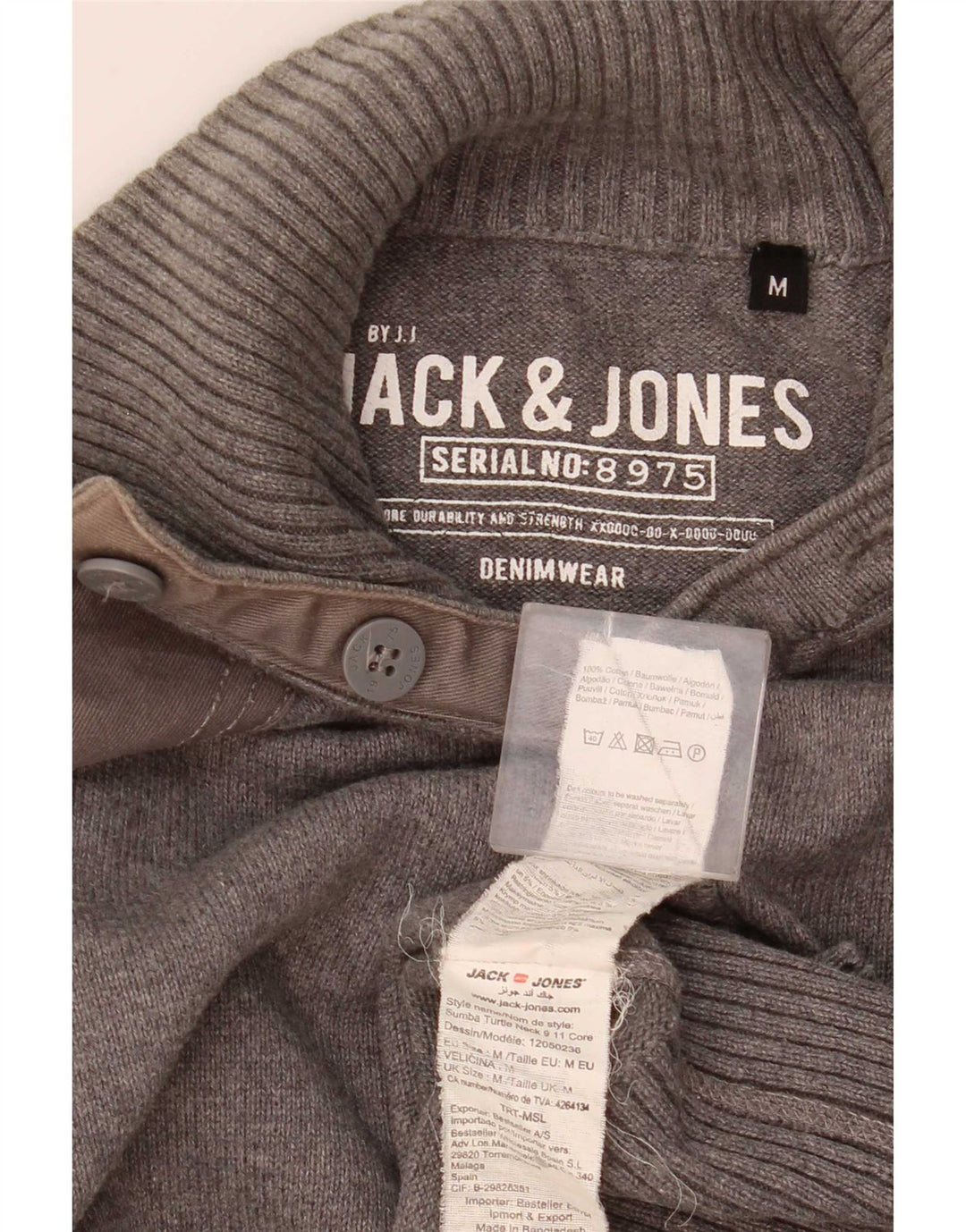 Jack & Jones Mens Button Neck Jumper Sweater Medium Grey