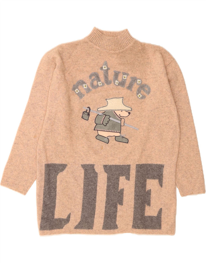 VINTAGE Womens Oversized Turtle Neck Jumper Sweater UK 16 Large Beige Vintage Vintage and Second-Hand Vintage from Messina Hembry 