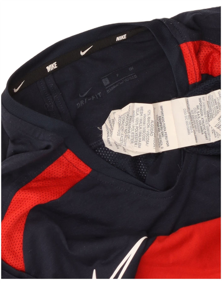 Nike Mens Dri Fit T-Shirt Top Small Navy Blue Colourblock Polyester