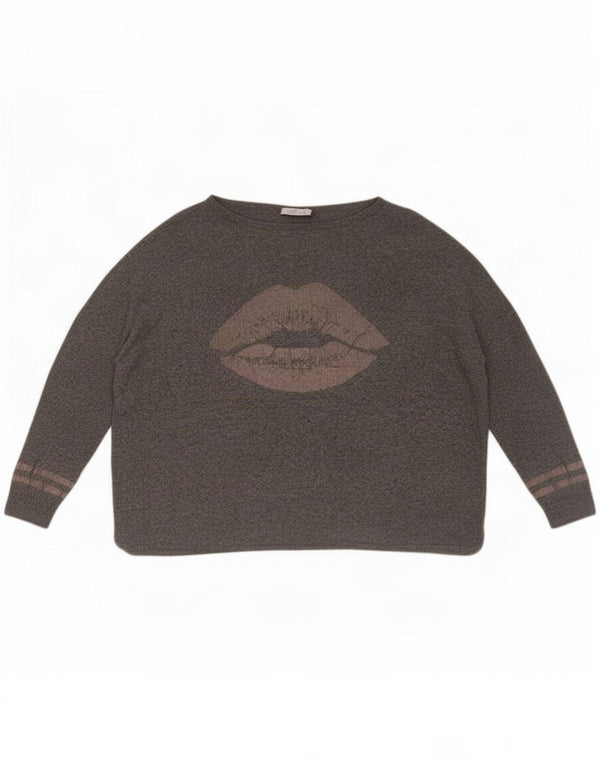 MINT VELVET Womens Graphic Boat Neck Jumper Sweater UK 14 Medium Grey