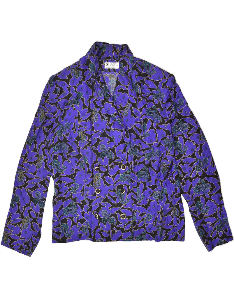 FINK MODELL Womens Double Breasted Blazer Jacket UK 16 Large Blue Paisley | Vintage Fink Modell | Thrift | Second-Hand Fink Modell | Used Clothing | Messina Hembry 