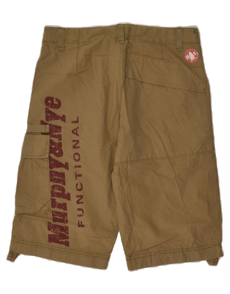 MURPHY & NYE Mens Graphic Cargo Shorts W31 Medium Brown Cotton | Vintage Murphy & Nye | Thrift | Second-Hand Murphy & Nye | Used Clothing | Messina Hembry 