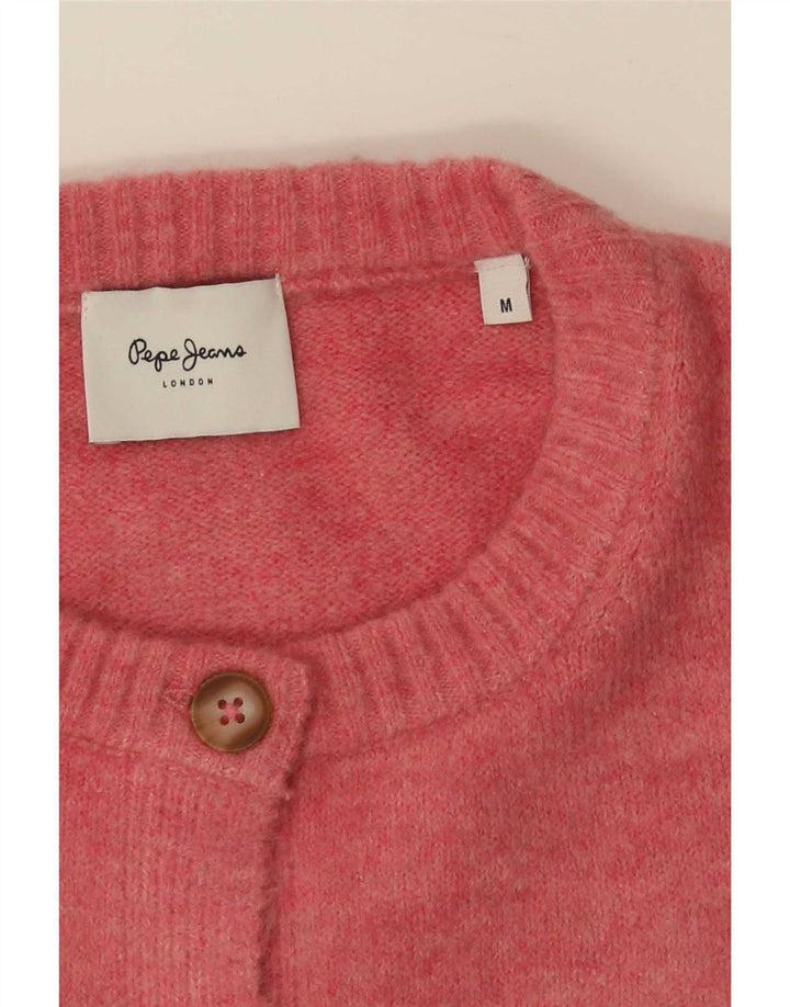 PEPE Jeans Womens Crop Cardigan Sweater UK 14 Medium Pink