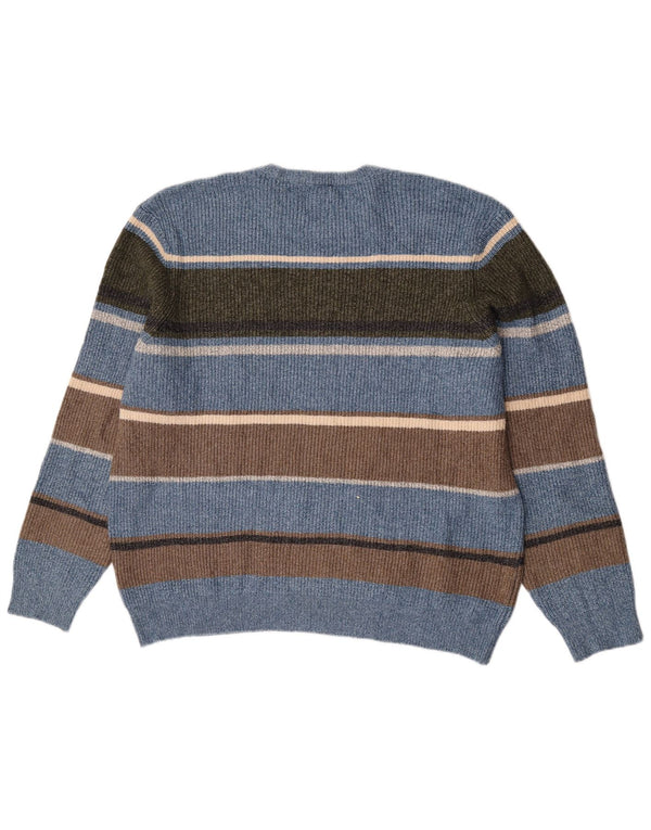 Marks & Spencer Mens Crew Neck Jumper Sweater 2XL Blue Striped Polyamide