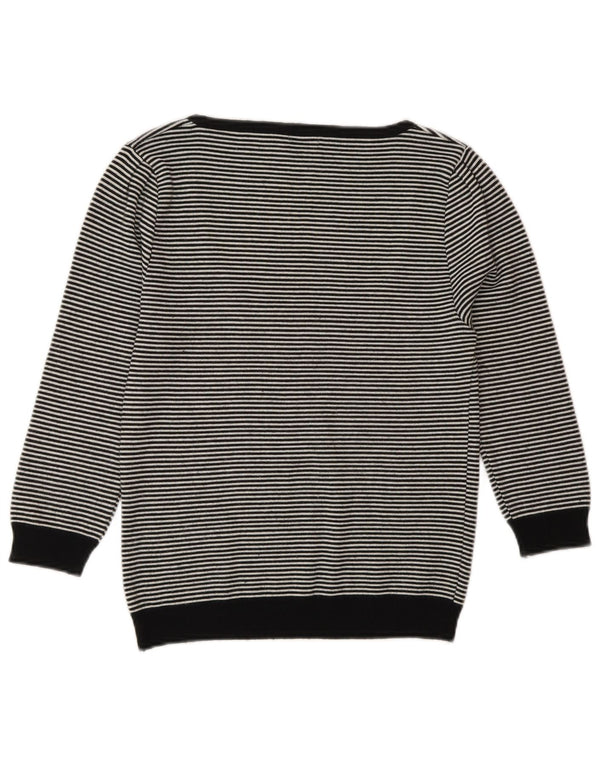 Benetton Womens Boat Neck Jumper Sweater UK 12 Medium Black Striped