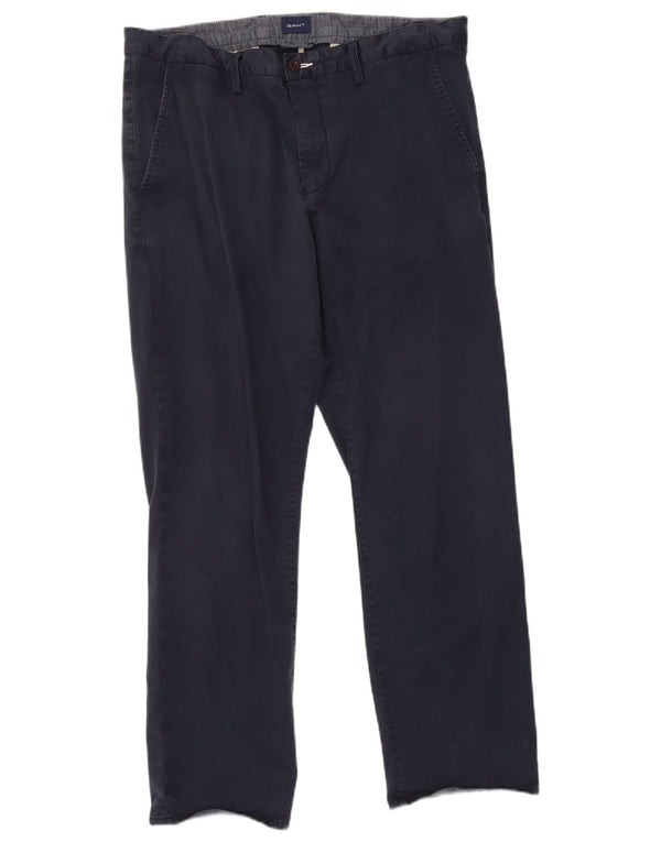Gant Mens Straight Chino Trousers W38 L32 Navy Blue Cotton