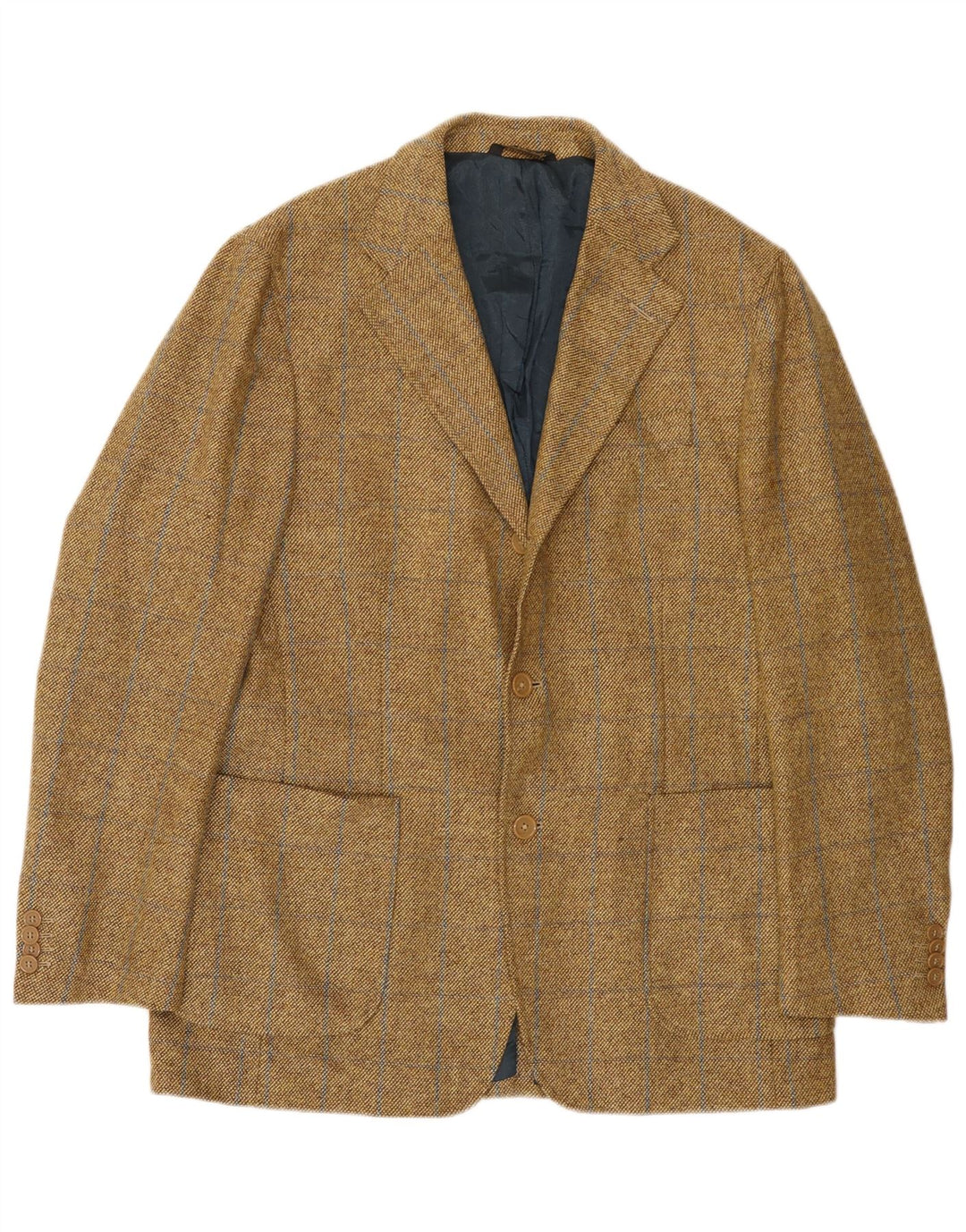 Vintage Mens 3 Button Blazer Jacket IT 52 XL Beige Check Wool