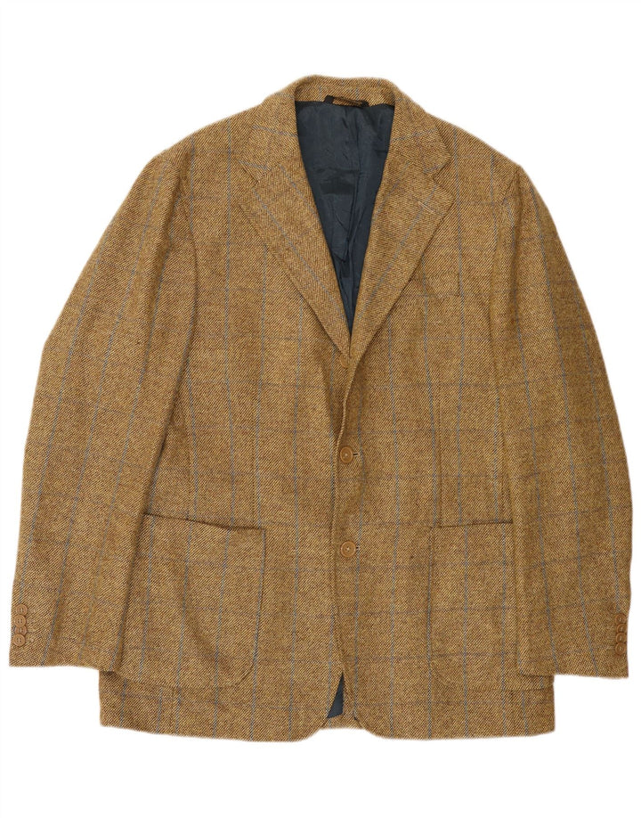 Vintage Mens 3 Button Blazer Jacket IT 52 XL Beige Check Wool