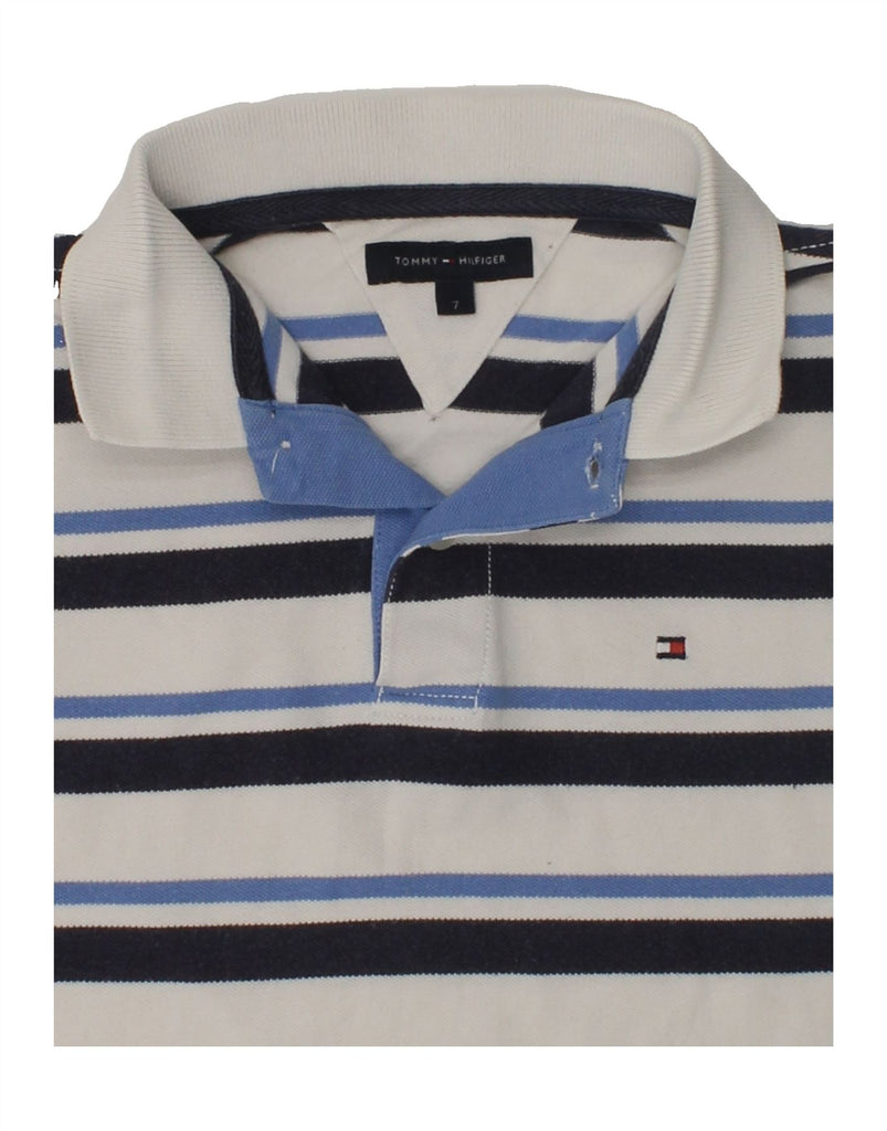 TOMMY HILFIGER Boys Polo Shirt 6-7 Years Grey Striped Cotton | Vintage Tommy Hilfiger | Thrift | Second-Hand Tommy Hilfiger | Used Clothing | Messina Hembry 