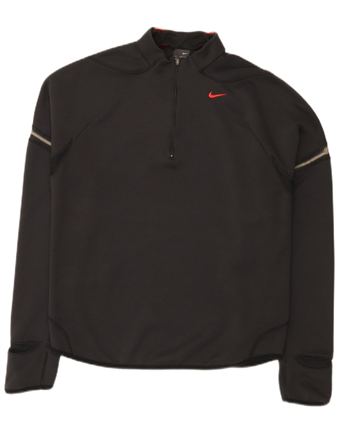 Nike Mens Zip Neck Top Long Sleeve UK 42/44 Large Black Polyester