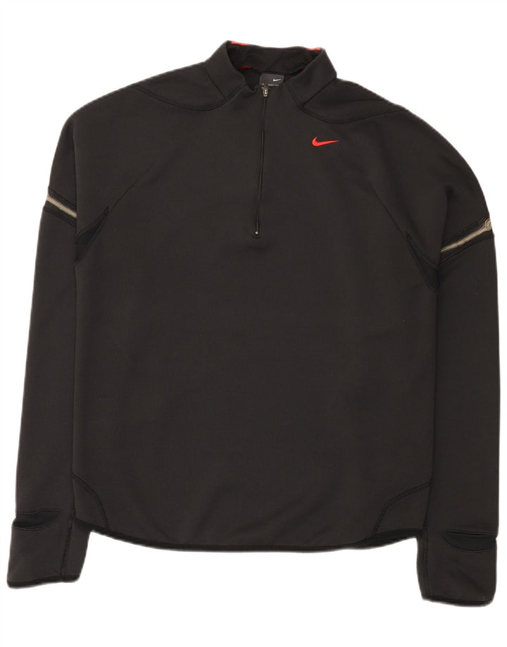 Nike Mens Zip Neck Top Long Sleeve UK 42/44 Large Black Polyester