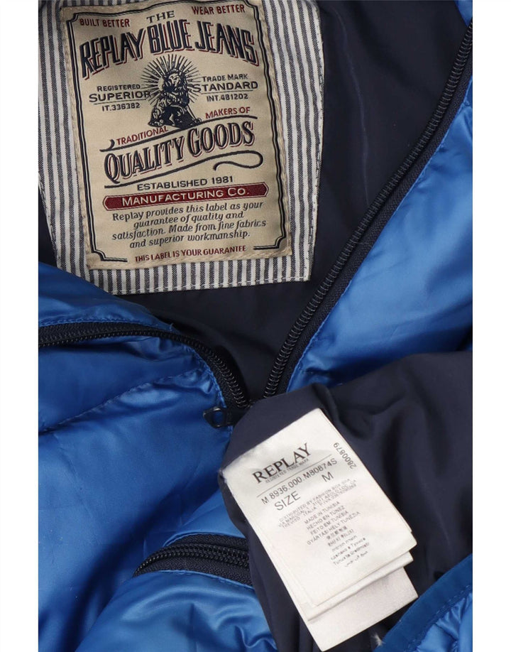 Replay Mens Hooded Padded Jacket UK 38 Medium Blue Polyester