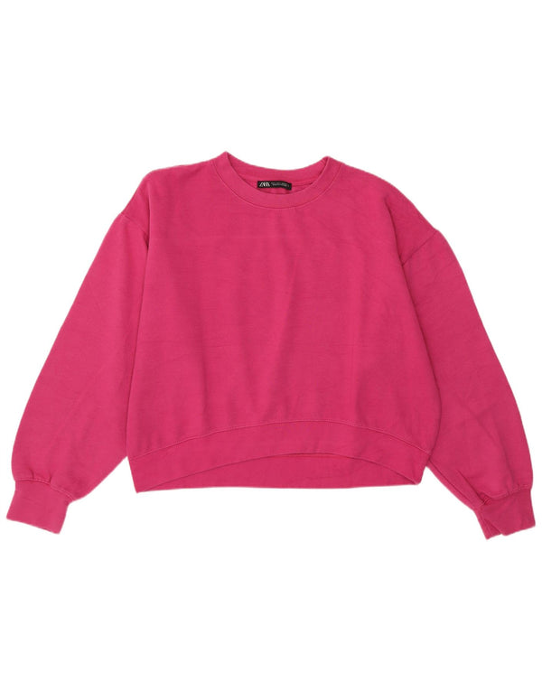 Zara Womens Loose Fit Crop Sweatshirt Jumper UK 14 Large Pink