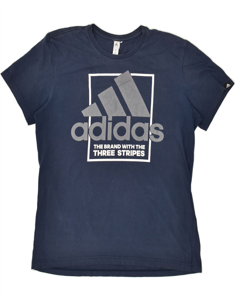 ADIDAS Womens Graphic T-Shirt Top UK 16 Large Navy Blue Cotton | Vintage Adidas | Thrift | Second-Hand Adidas | Used Clothing | Messina Hembry 