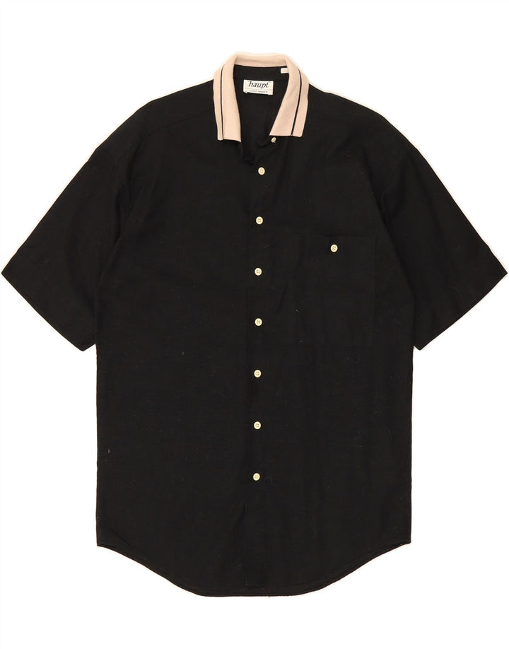 HAUPT Mens Short Sleeve Shirt UK 38 Medium Black Vintage Haupt and Second-Hand Haupt from Messina Hembry 