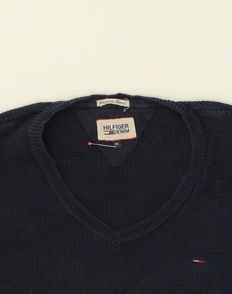 TOMMY HILFIGER Mens V-Neck Jumper Sweater Medium Navy Blue Cotton | Vintage Tommy Hilfiger | Thrift | Second-Hand Tommy Hilfiger | Used Clothing | Messina Hembry 